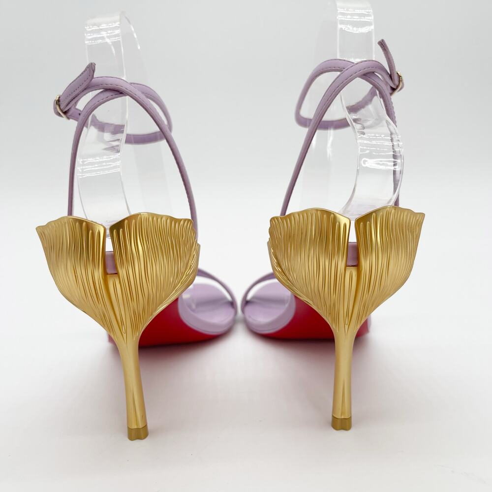 Christian Louboutin Ginko Girl 85 Lavender Ankle Strap Sandal Gold Heels EU 37 - Picture 12 of 16